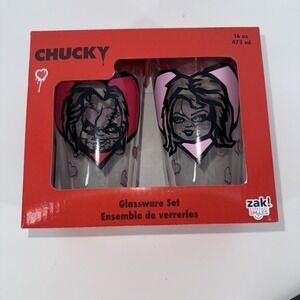 NIB Zak! CHUCKY -‎ Love Chucky & Tiffany Glassware SET OF 2 PINT GLASSES 16 oz.